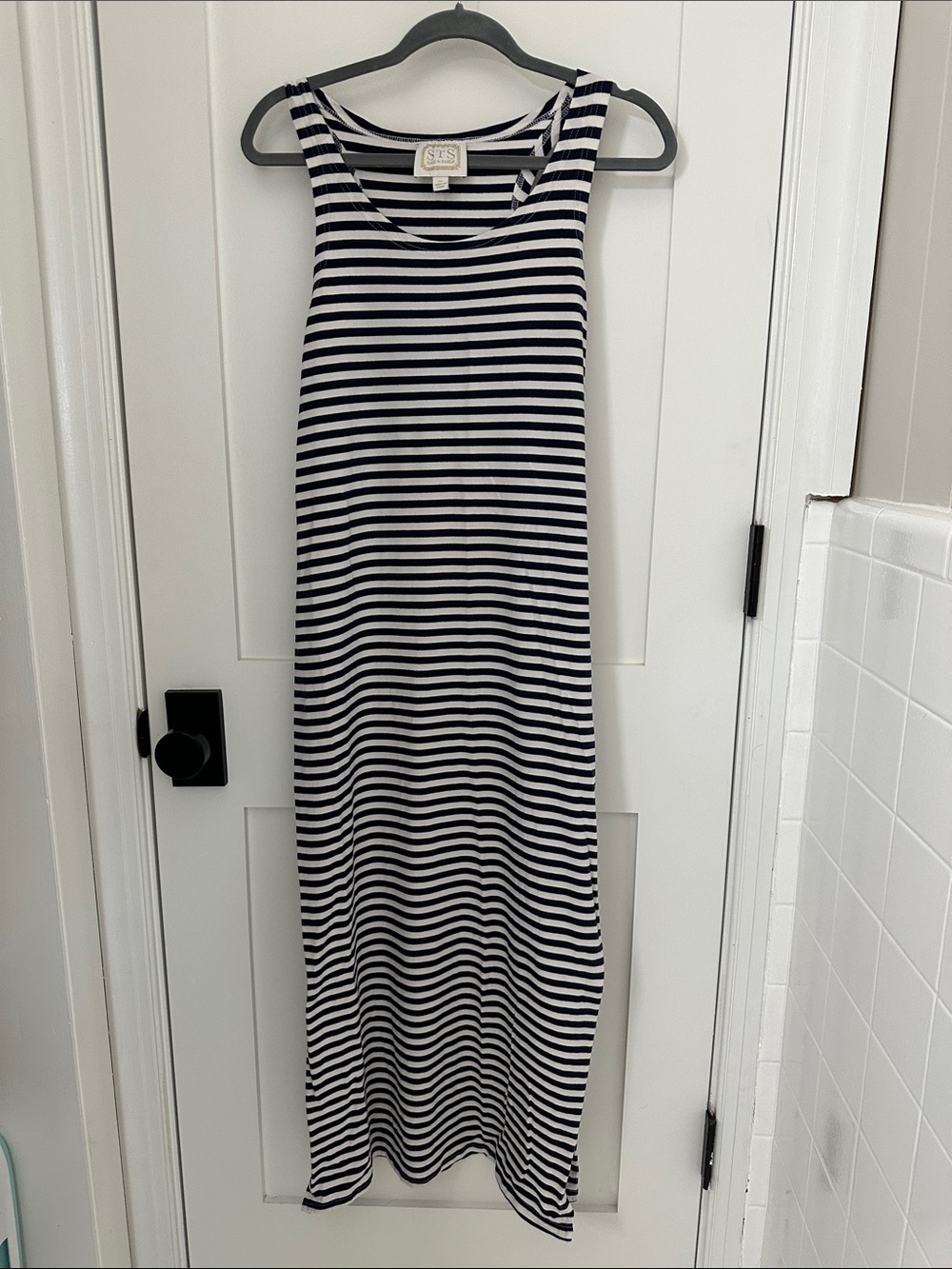 Sail to Sable Navy and White Striped Tank Maxi Dress